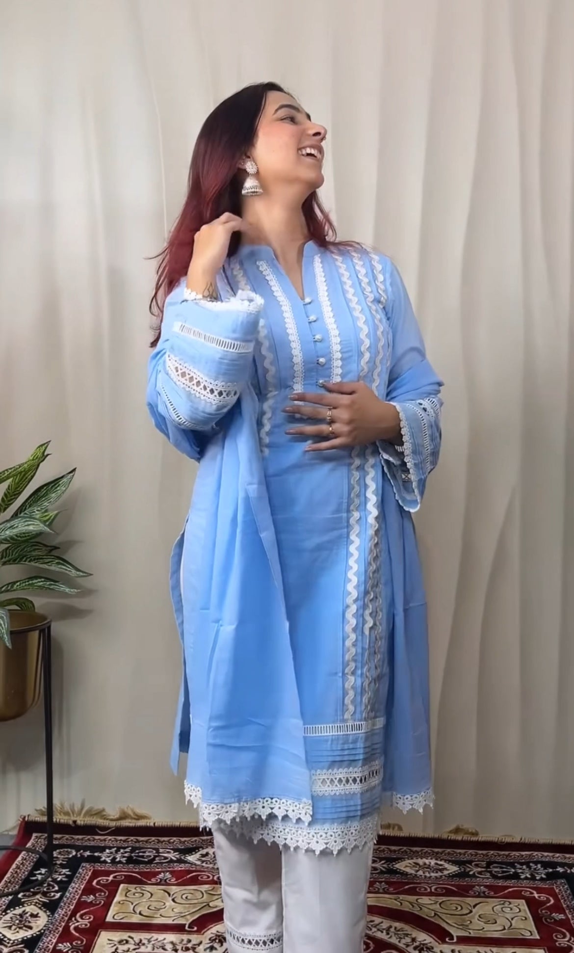 Powder Blue Cottan Straight Kurta Set