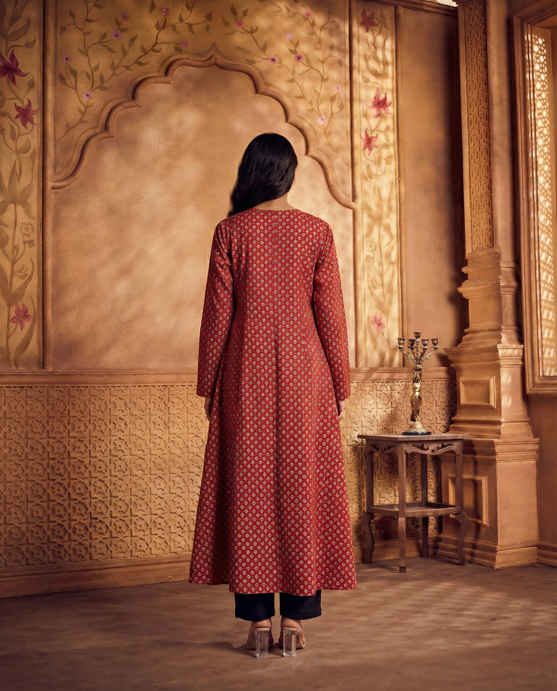 Plain yoke pleated kurta set